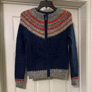 GAP - Blue/gray full zip fair isle cardigan sweater - size XS